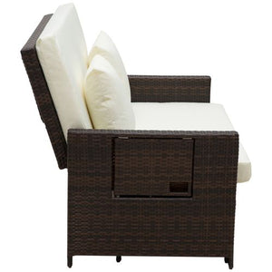 Brown 2 Seater Garden Rattan Sofa Sun Lounger Daybed