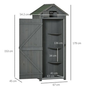 Garden Shed Vertical Utility 3 Shelves Shed Wood Outdoor Garden Tool Storage Unit Grey