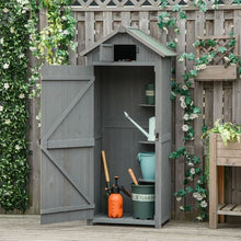 Load image into Gallery viewer, Garden Shed Vertical Utility 3 Shelves Shed Wood Outdoor Garden Tool Storage Unit Grey
