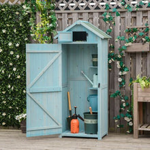 Load image into Gallery viewer, Garden Shed Vertical Utility 3 Shelves Shed Wood Outdoor Garden Tool Storage Unit Blue
