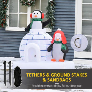 5 ft Christmas Inflatable Penguins Wearing A Scarf With Ice House In & Outdoors