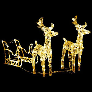 VidaXL Reindeers & Sleigh Christmas Decoration Acrylic GOLD LIGHTS 2/ 4 / 6