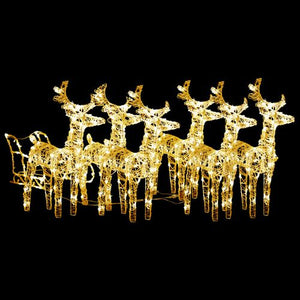 VidaXL Reindeers & Sleigh Christmas Decoration Acrylic GOLD LIGHTS 2/ 4 / 6