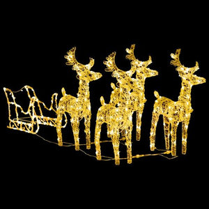 VidaXL Reindeers & Sleigh Christmas Decoration Acrylic GOLD LIGHTS 2/ 4 / 6