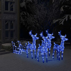 VidaXL Reindeers & Sleigh Christmas Decoration Acrylic BLUE LIGHTS 2/ 4 / 6