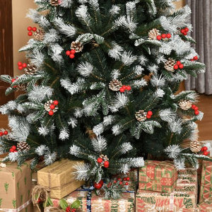 6FT Artificial SnowDipped Christmas Tree Foldable Berries White Pinecones Green