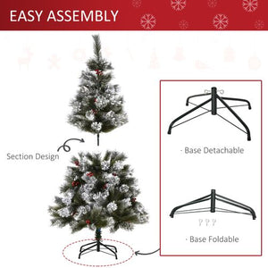 5 ft Indoor Christmas Tree Artificial Berry Xmas Deco Metal Stand and 184 Tips