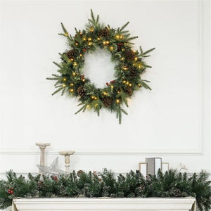 Luxury Pre-Lit Christmas Wreath With Cones And Berries