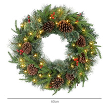 Load image into Gallery viewer, Luxury Pre-Lit Christmas Wreath With Cones And Berries
