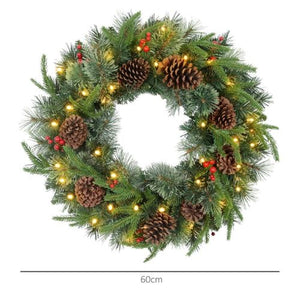 Luxury Pre-Lit Christmas Wreath With Cones And Berries