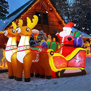 2.1 m Long Inflatable Santa Reindeer Sled Built-in LED Lights Ornament Xmas Garden Decor