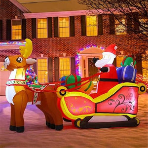 2.1 m Long Inflatable Santa Reindeer Sled Built-in LED Lights Ornament Xmas Garden Decor