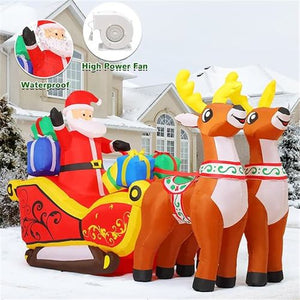 2.1 m Long Inflatable Santa Reindeer Sled Built-in LED Lights Ornament Xmas Garden Decor