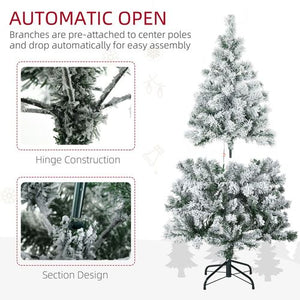 4.5 ft Artificial Flocked Christmas Tree with LED Lights, Snow Branches