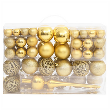 Load image into Gallery viewer, 111 Piece Shatterproof Gold Christmas Bauble Set
