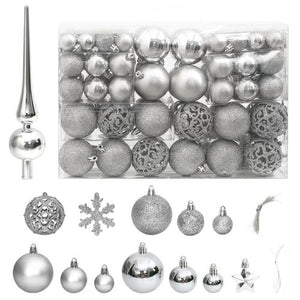 111 Piece Silver Shatterproof Christmas Bauble Set