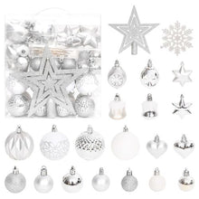 Load image into Gallery viewer, 70 Piece Shatterproof Silver And White Christmas Bauble Set
