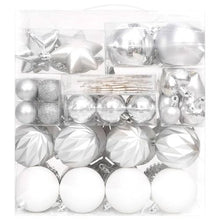 Load image into Gallery viewer, 70 Piece Shatterproof Silver And White Christmas Bauble Set
