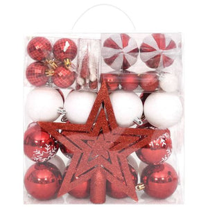 64 Piece Shatterproof Red And White Christmas Bauble Set