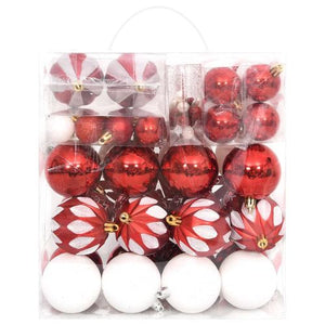 64 Piece Shatterproof Red And White Christmas Bauble Set