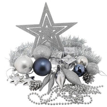 Load image into Gallery viewer, 62 PC Silver And Navy Christmas Baubles Set
