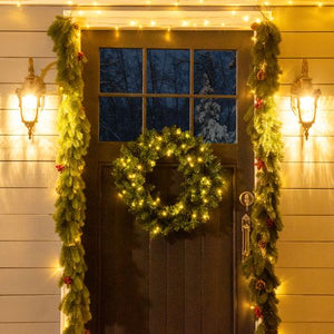 55CM Pre-lit Christmas Wreath 50 Warm White LED Ideal Xmas Artificial Door Deco