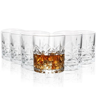 6 Royal Whisky Crystal Cut Transparent Whiskey Glasses