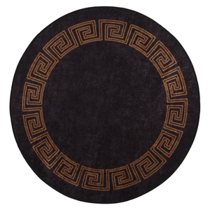 VIdaXL None Slip Machine Washable Round Rug  Black With Gold Border