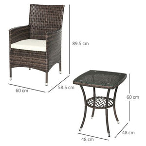 3 Pcs Brown Rattan Bistro Set: 1 x Table, 2 x Chairs