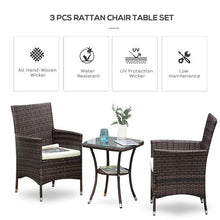 Load image into Gallery viewer, 3 Pcs Brown Rattan Bistro Set: 1 x Table, 2 x Chairs
