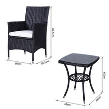 Load image into Gallery viewer, 3 Pcs Black Rattan Bistro Set: 1 x Table, 2 x Chairs
