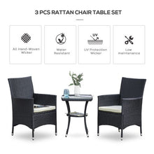 Load image into Gallery viewer, 3 Pcs Black Rattan Bistro Set: 1 x Table, 2 x Chairs
