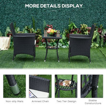 Load image into Gallery viewer, 3 Pcs Black Rattan Bistro Set: 1 x Table, 2 x Chairs
