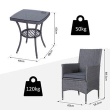 Load image into Gallery viewer, 3 Pcs Grey  Rattan Bistro Set: 1 x Table, 2 x Chairs
