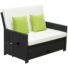 Load image into Gallery viewer, Black 2 Seater Garden Rattan Sofa Sun Lounger Daybed
