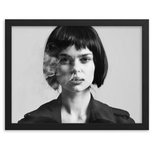 Smoking Lady in Black Framed Poster -