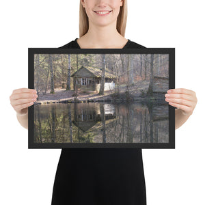 Log Cabin In The Woods Framed Poster - Black Frame