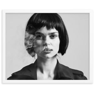 smoking lady black and white framed poster