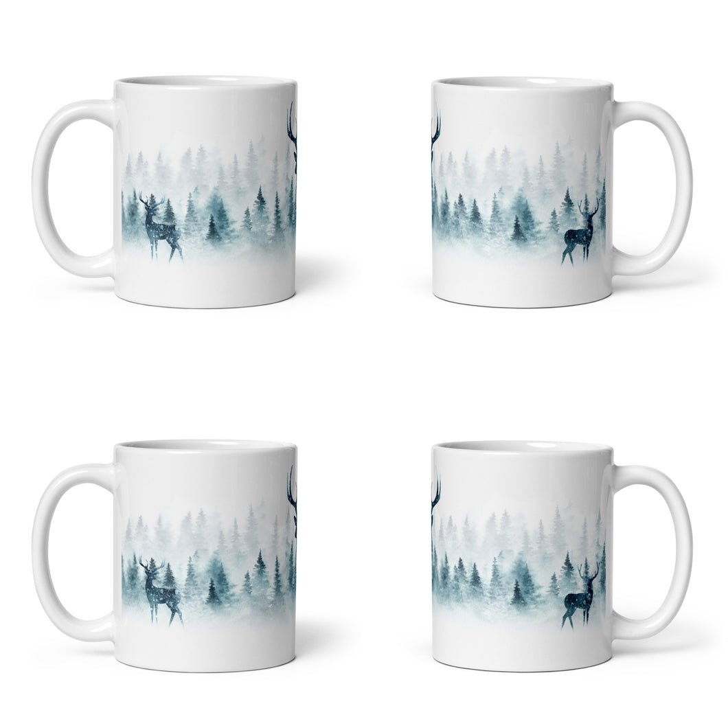 Reindeer White Glossy Christmas Mug