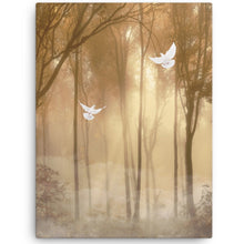 Load image into Gallery viewer, doves flying in the forest wall art canvas
