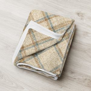 Checker Gingham Beige Throw Over Blanket