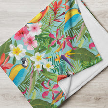 Load image into Gallery viewer, Parrot In The Jungle Blue Throw Over Blanket
