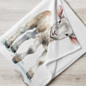 Cwtch Lamb  White Childrens Throw Over Blanket