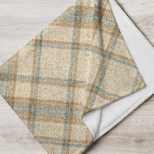 Checker Gingham Beige Throw Over Blanket