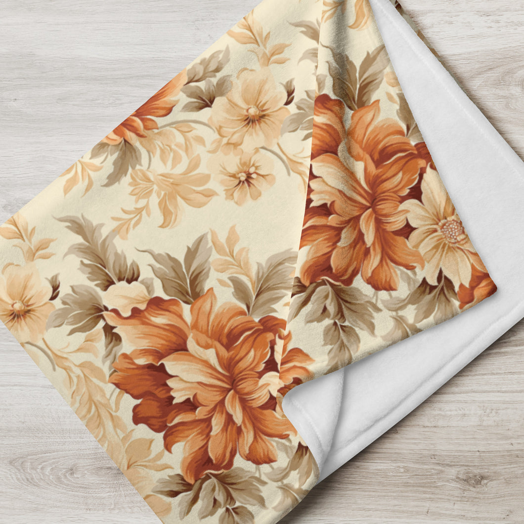 Autumn Flowers Orange Throw Over Blanket