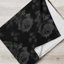 Load image into Gallery viewer, black rose throw over blanket folded
