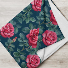 Load image into Gallery viewer, Water Colour Rose Throw Blanket folded
