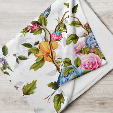 Birds And Flowers White Throw Over Blanket