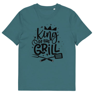 King Of The Grill Mens Turquoise Organic Cotton T-Shirt 