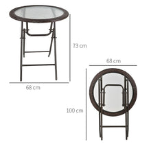 Load image into Gallery viewer, Outsunny Folding Round Glass Table with Brown Rattan Edging
